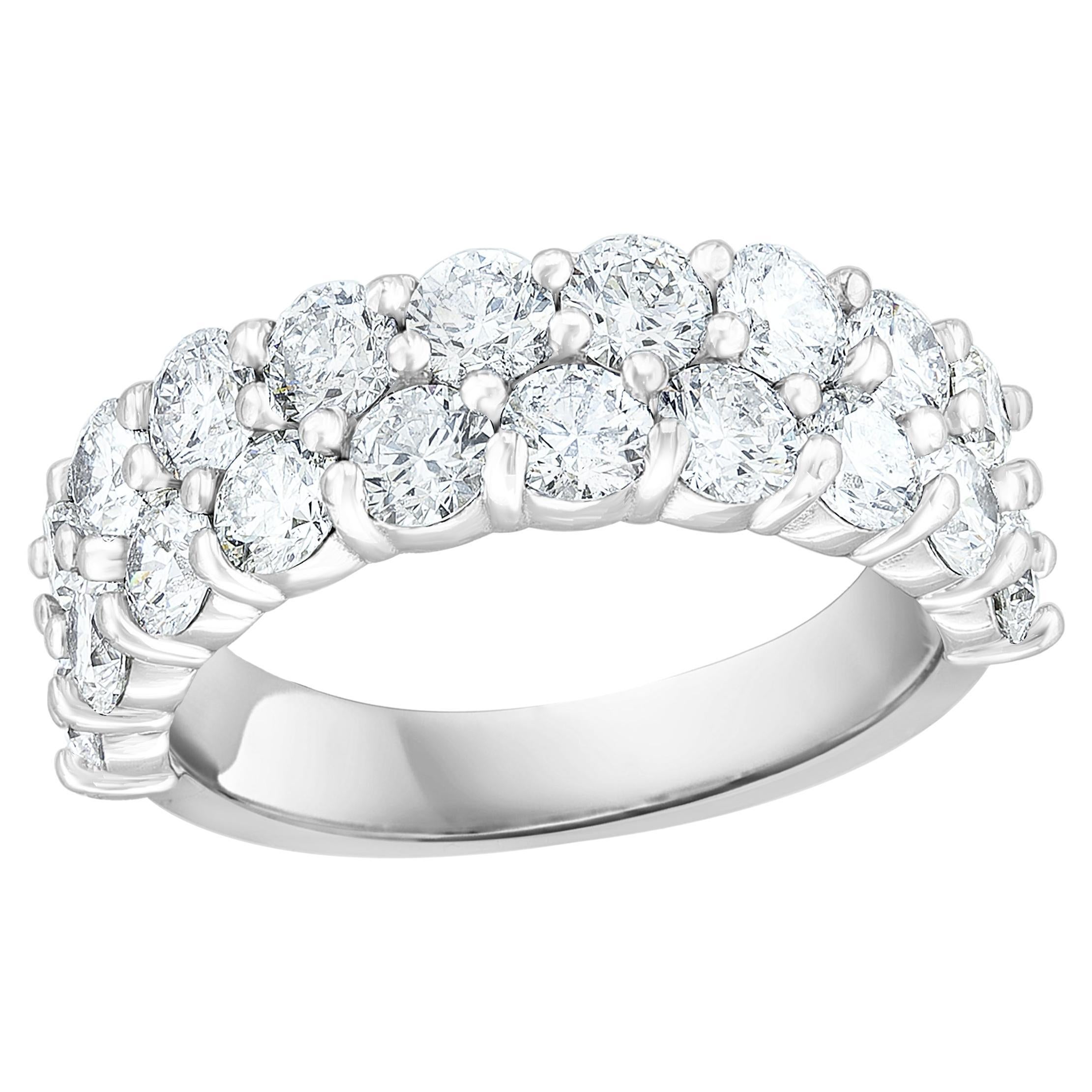 2.83 Carats Brilliant Cut Diamond Double Row Ziczac Band Ring 14K White Gold For Sale