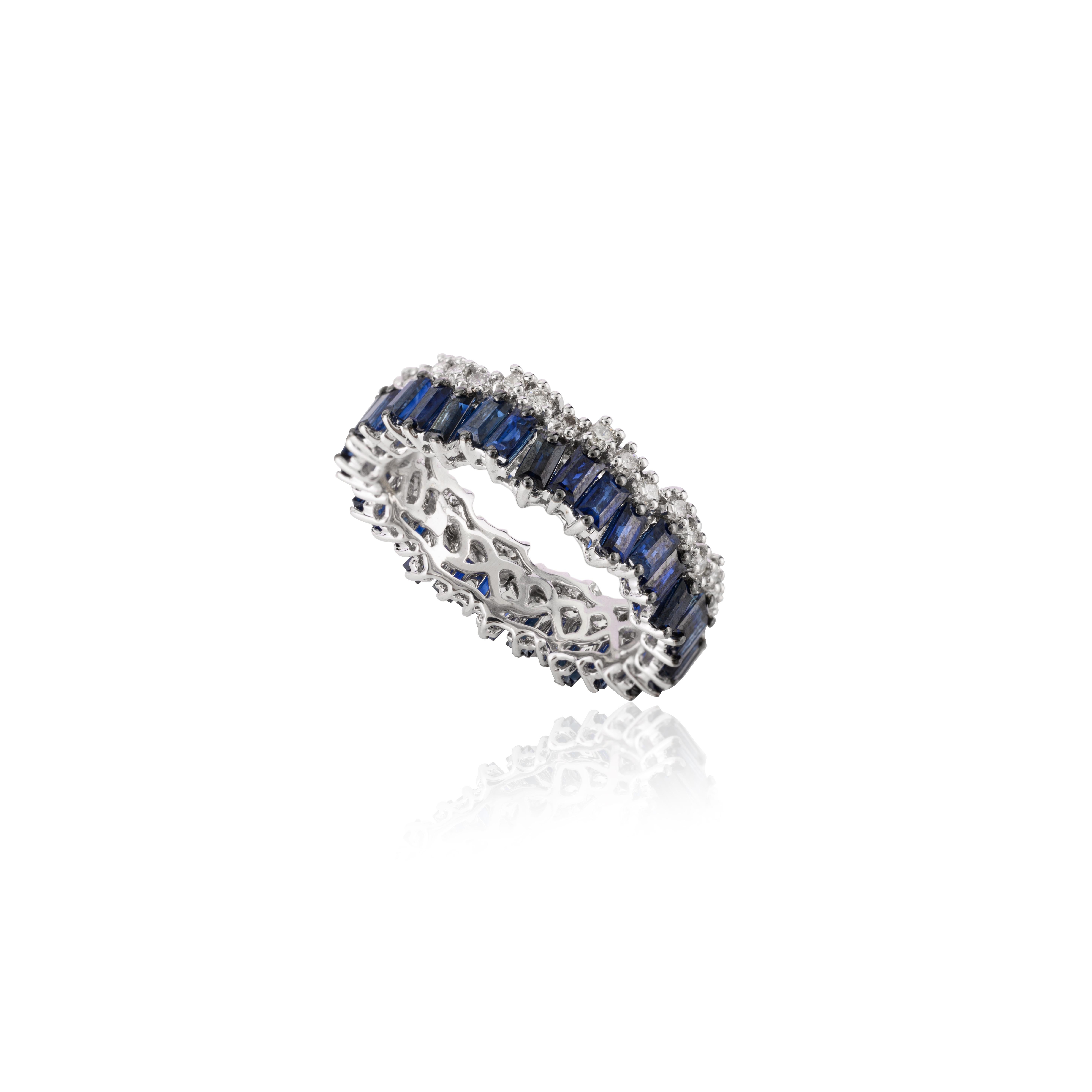 For Sale:  2.83 Ct Blue Sapphire and Diamond Engagement Band Ring in 18k White Gold 10