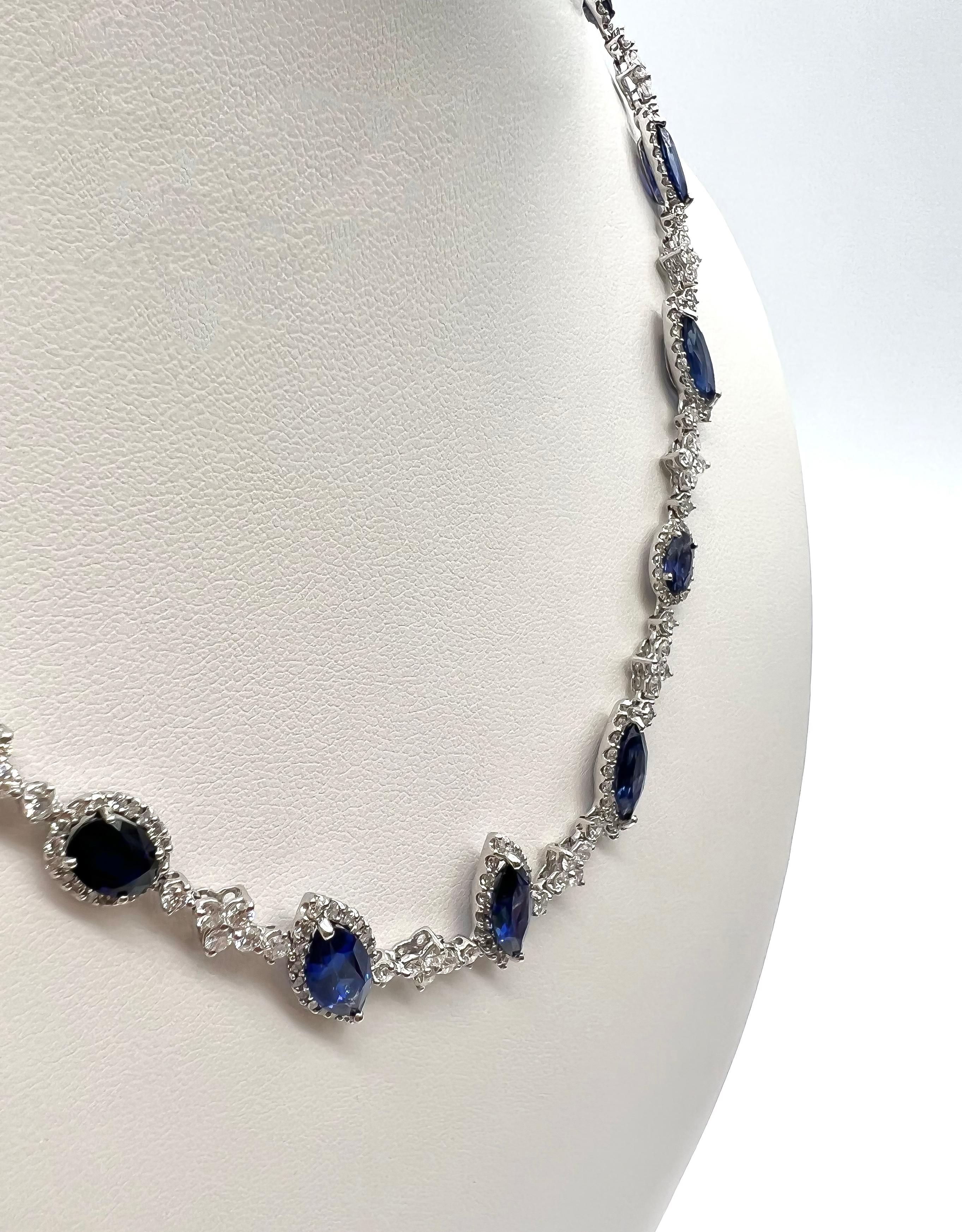 Oval Cut 28.30 Total Carat Fancy Sapphire and Diamond, White Gold Necklace For Sale
