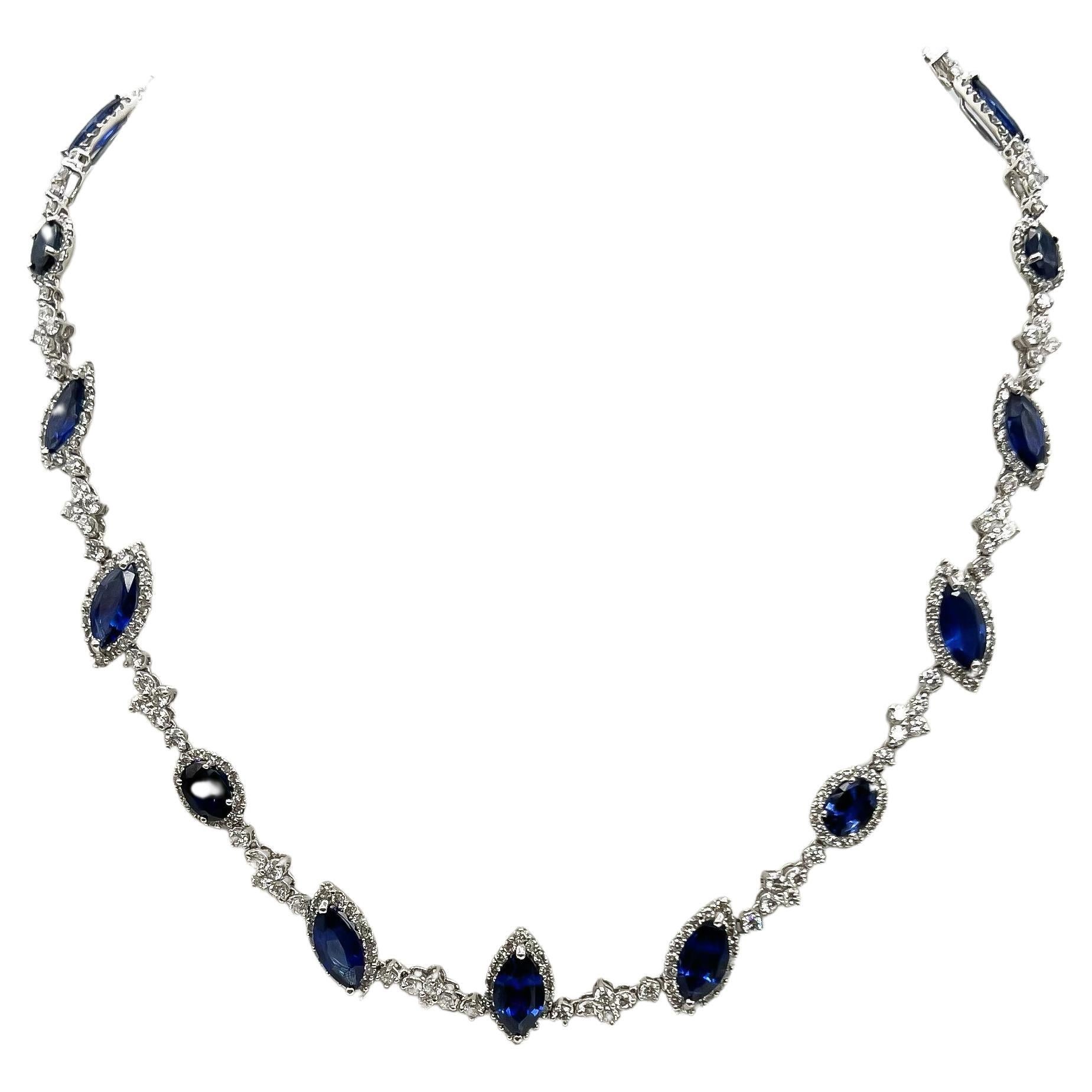 28.30 Total Carat Fancy Sapphire and Diamond, White Gold Necklace In New Condition For Sale In New York, NY