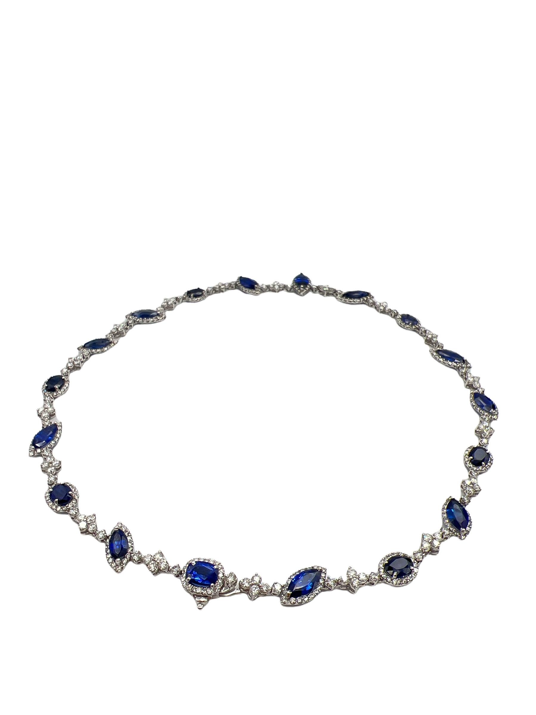 Women's or Men's 28.30 Total Carat Fancy Sapphire and Diamond, White Gold Necklace For Sale