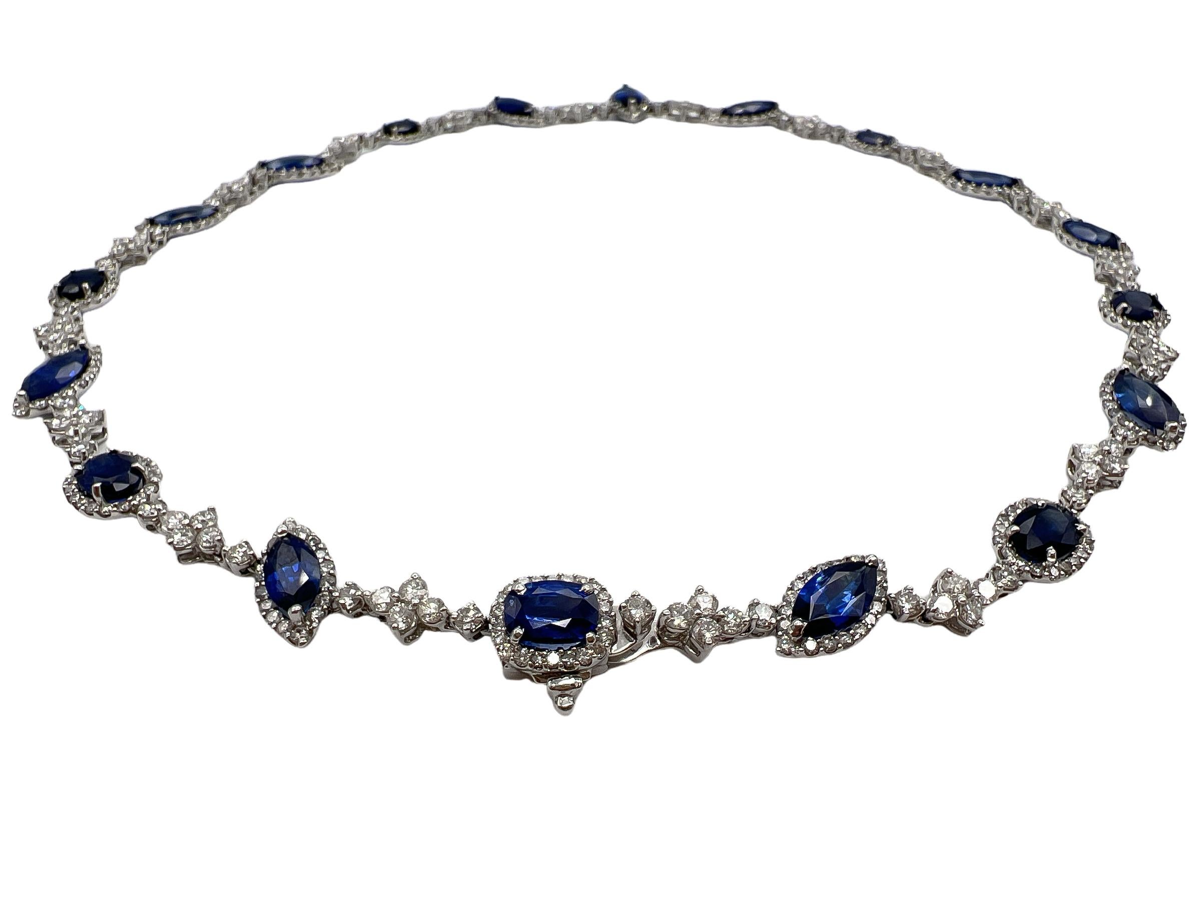 Collana in oro bianco con zaffiro e diamante da 28,30 carati totali in vendita 1