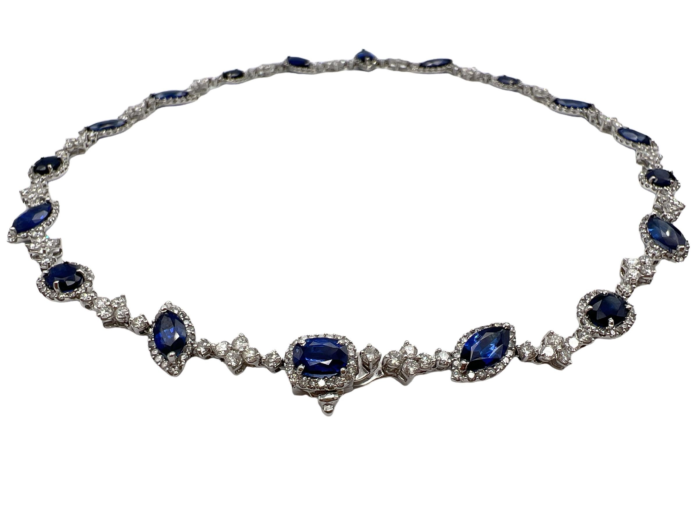 28.30 Total Carat Fancy Sapphire and Diamond, White Gold Necklace For Sale 1