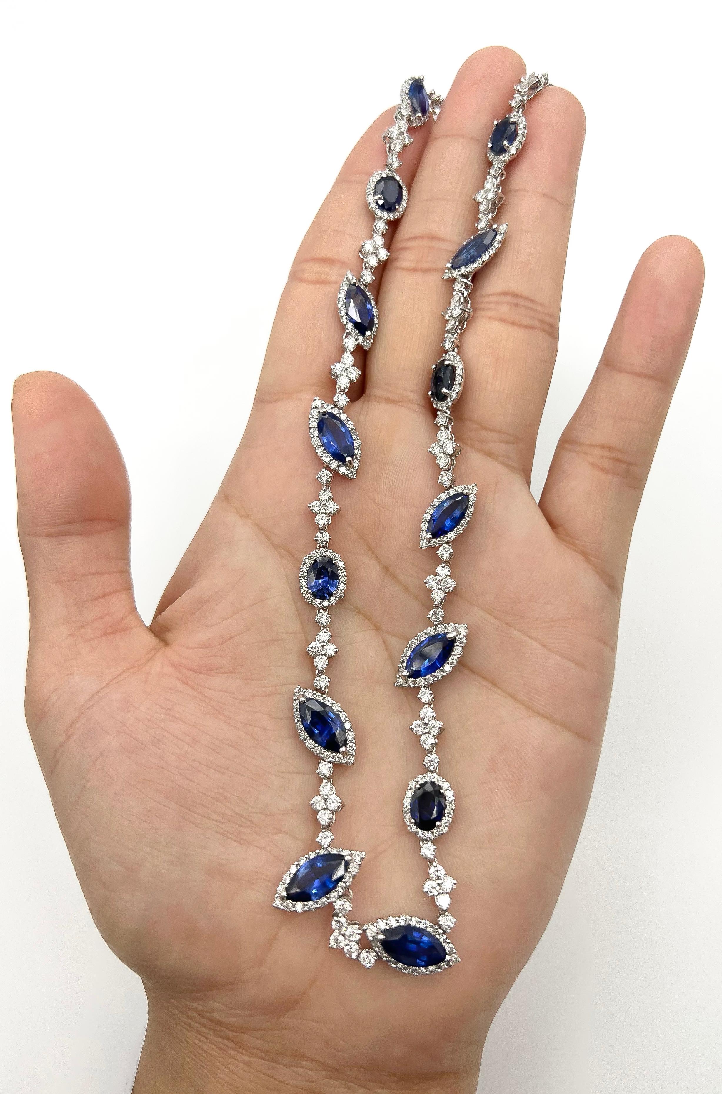 Collana in oro bianco con zaffiro e diamante da 28,30 carati totali in vendita 3