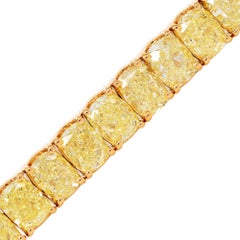 28.32cts Natural Cushion-Cut Fancy Yellow Diamond Tennis Bracelet