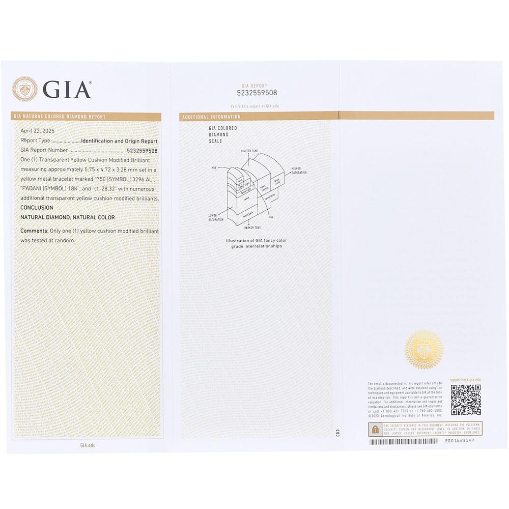 28,32cts Pulsera de tenis de diamantes amarillos talla cojín natural Corte cojín en venta