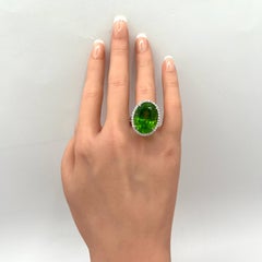 28.33 Carat Peridot Oval and White Diamond Ring in Platinum