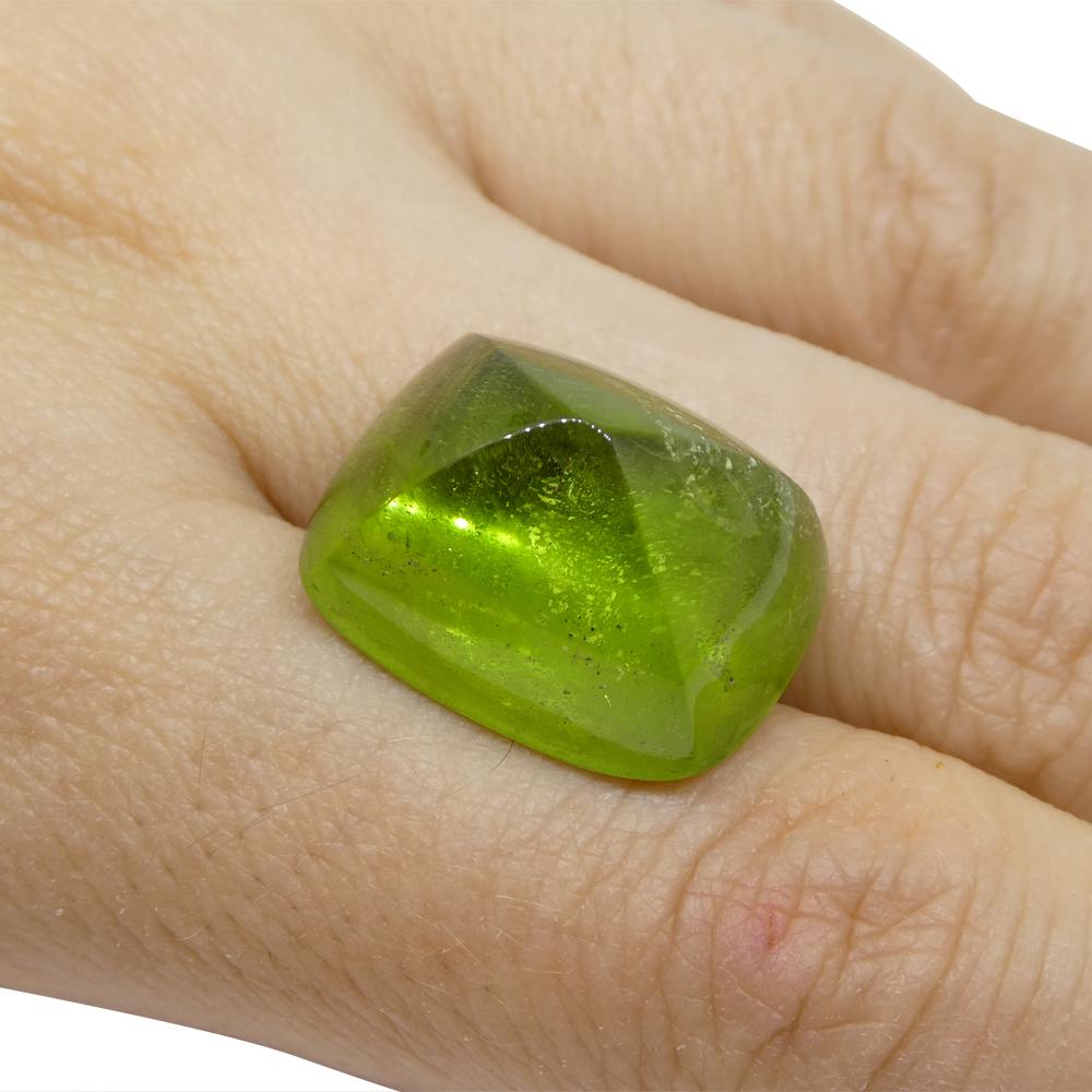 Women's or Men's 28.37ct Cushion Sugarloaf Cabochon Yellow-Green Peridot from Sapat Gali, Pakista For Sale