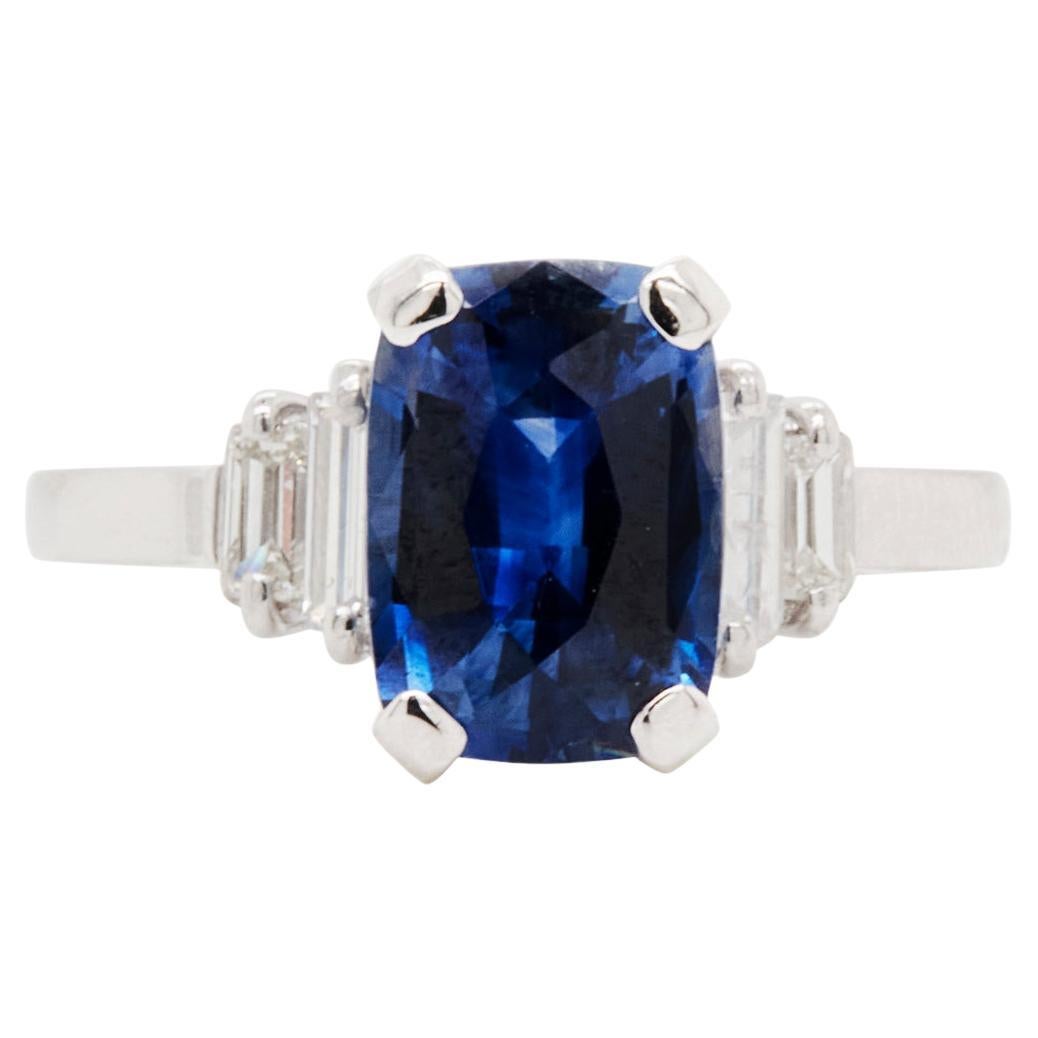 2.83ct Cushion Blue Sapphire & Diamond 18K White Gold Five-Stone Engagement Ring