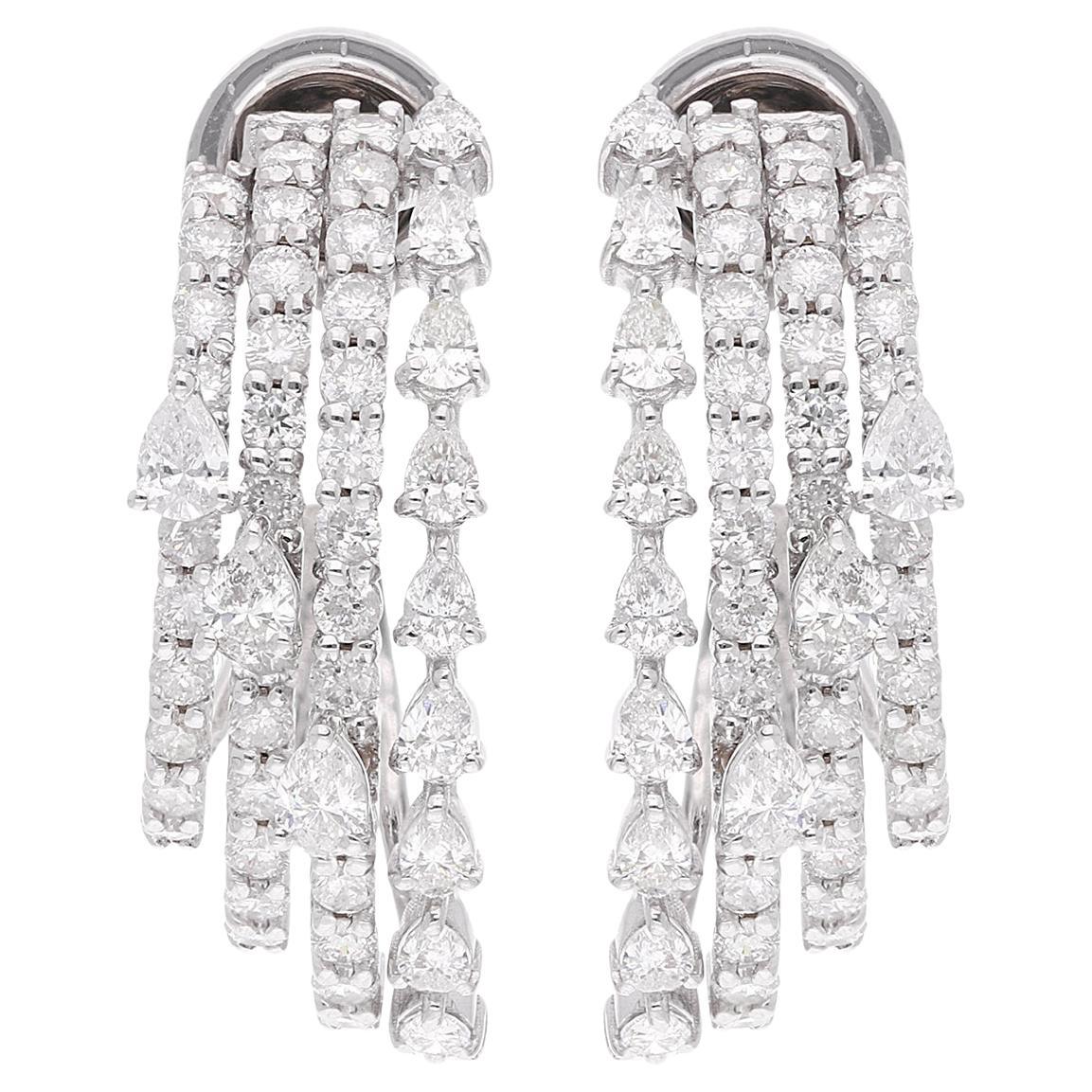 2.83 Carat 18K White Gold Natural Diamond Multi-Row Fringe Hoop Earrings