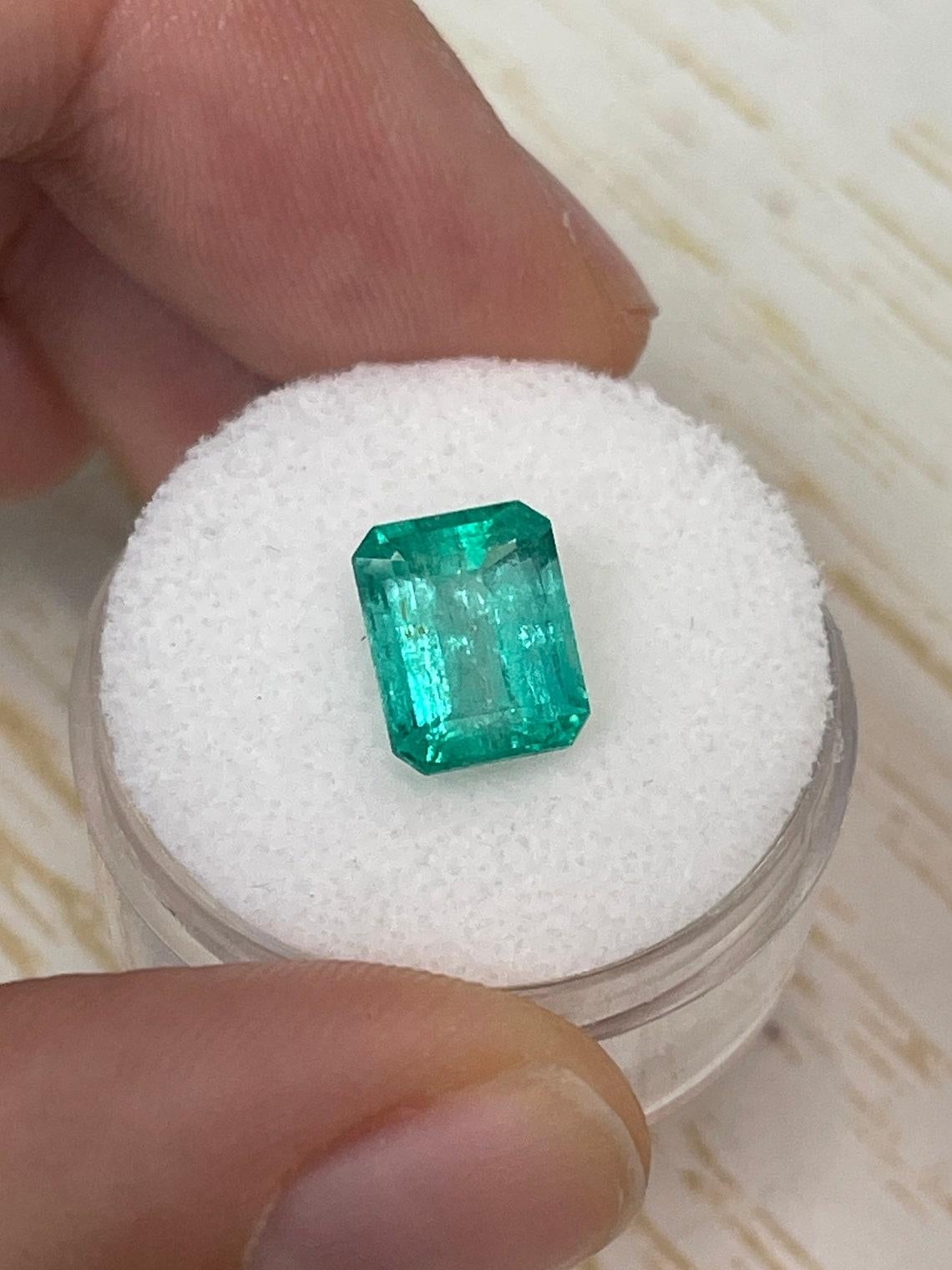 2.84 Carat 9x8 Chunky Colombian Emerald - Emerald Cut Muzo Mine May Birthstone In New Condition For Sale In Jupiter, FL
