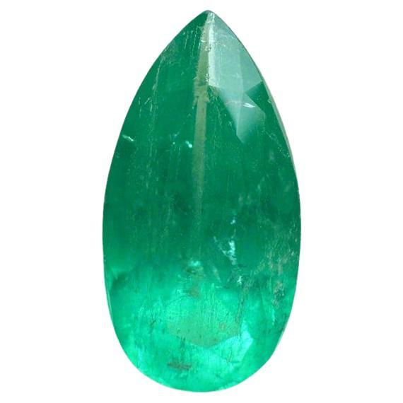 Émeraude colombienne vert bleuté de 2,84 carats, pierre de naissance de mai en forme de larme, taille poire