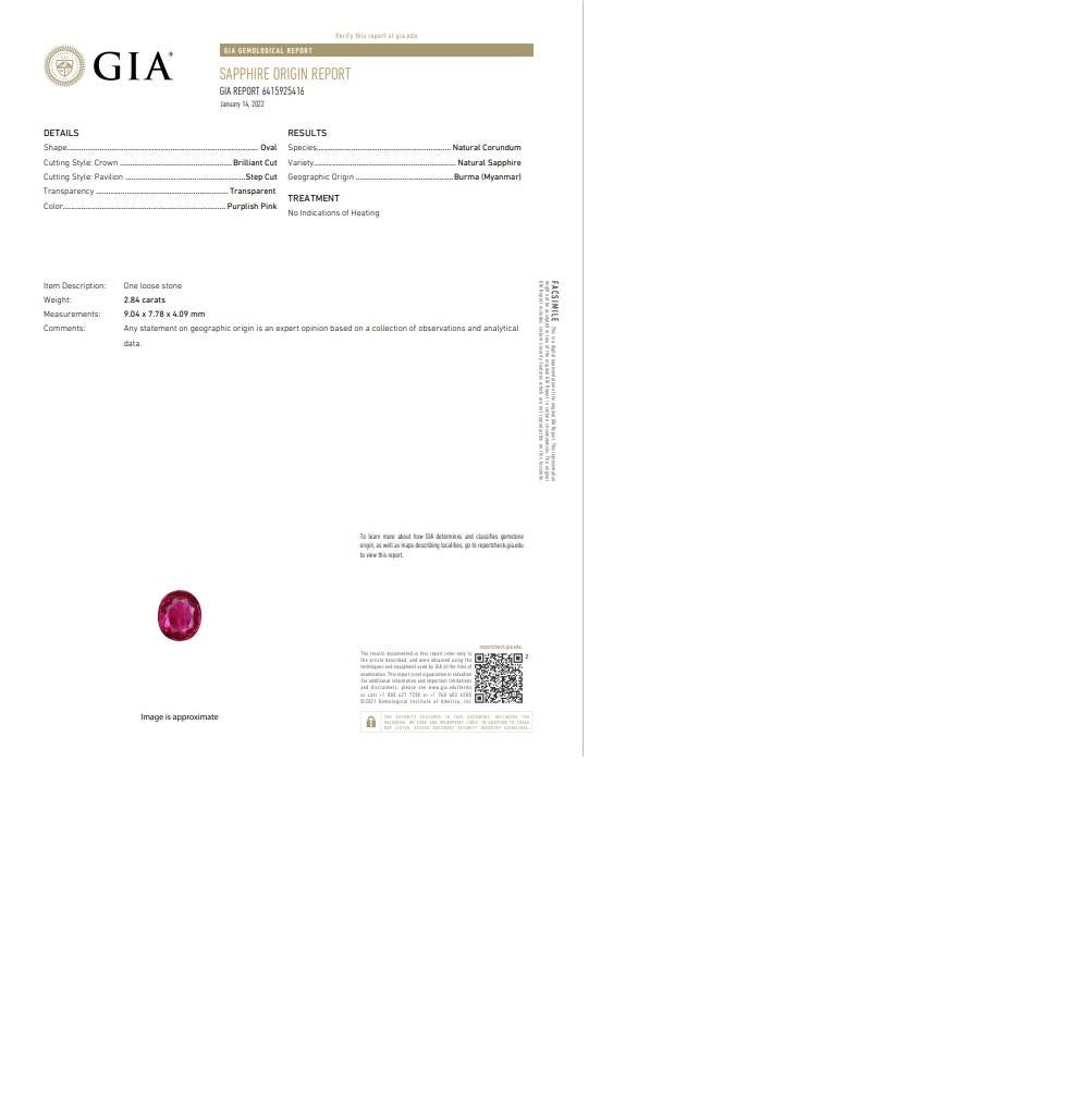 2,84 Karat burmesischer rosafarbener Platinring mit Sapphire-Diamant, GIA-zertifiziert, unbehandelt Damen im Angebot