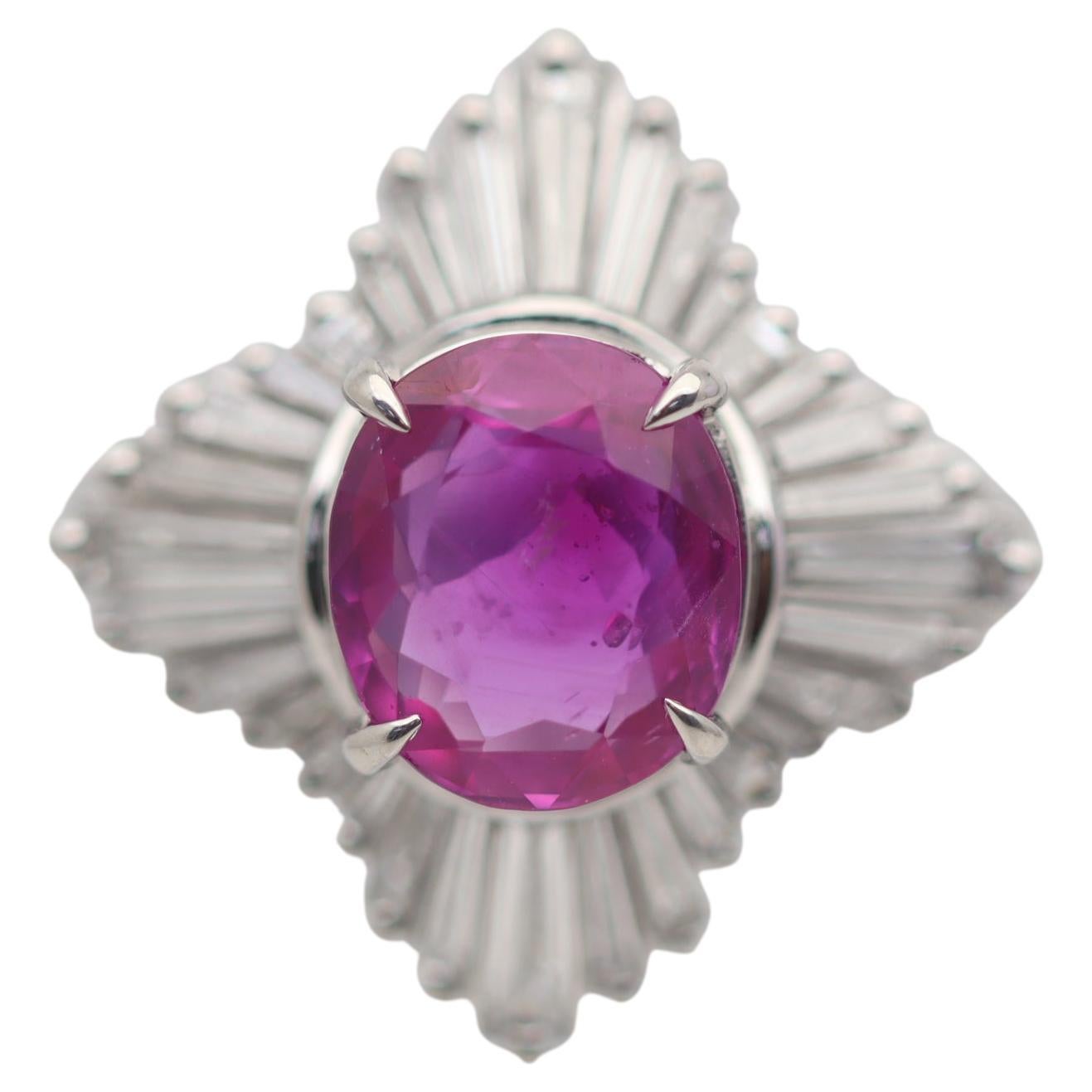 2.84 Carat Burmese Pink-Sapphire Diamond Platinum Ring, GIA Certified No-Heat