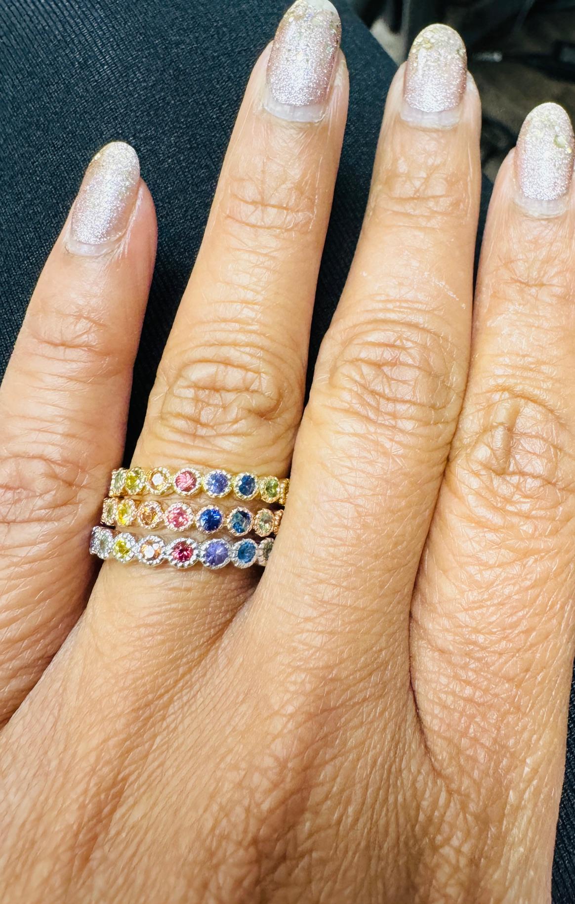 2.84 Carat Diamond and Multi Color Sapphire Stackable Gold Band Set For Sale 8