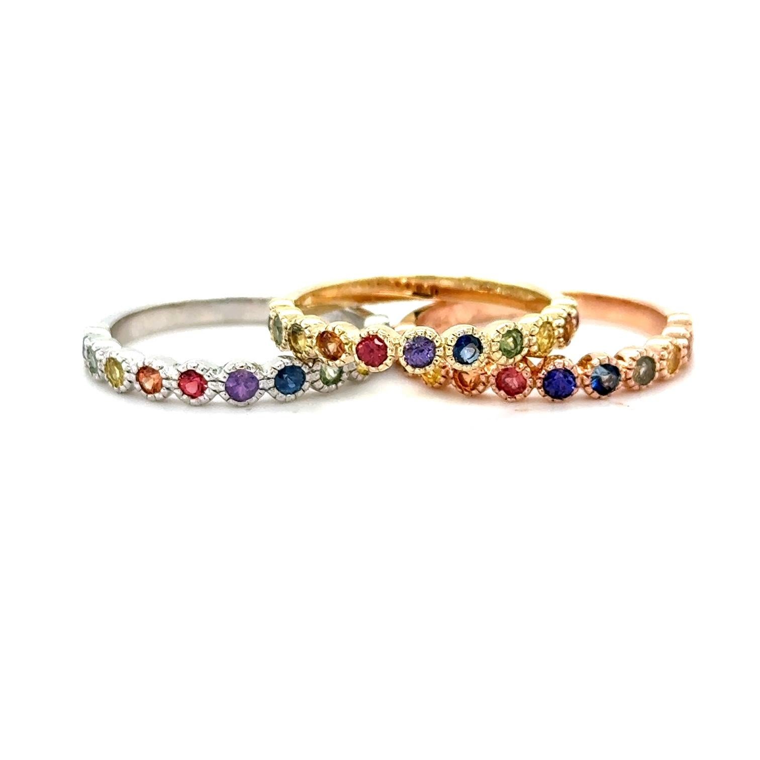 2.84 Carat Diamond and Multi Color Sapphire Stackable Gold Band Set For Sale 3