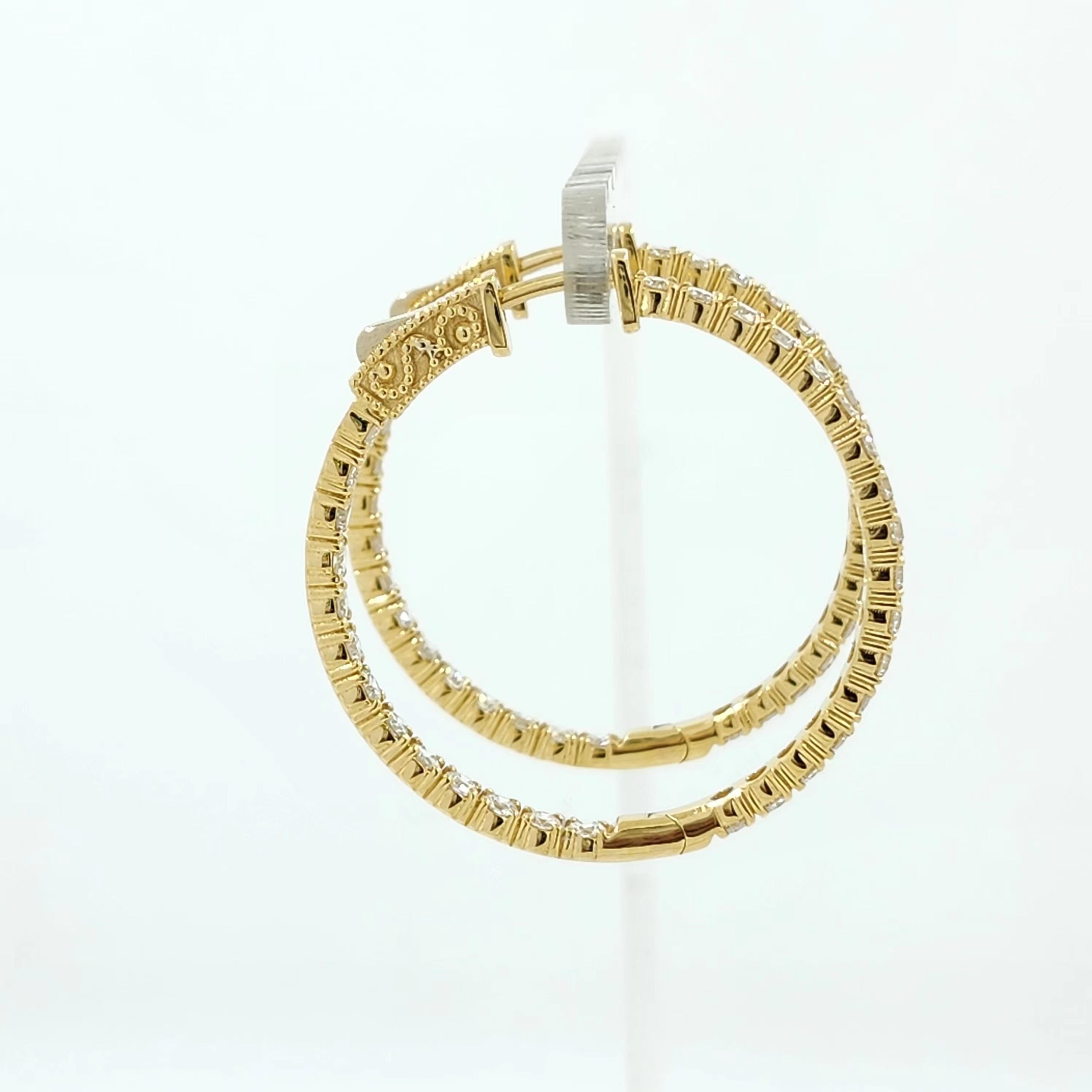 Créoles en or jaune 18 carats et diamants de 2,84 carats en vente 1