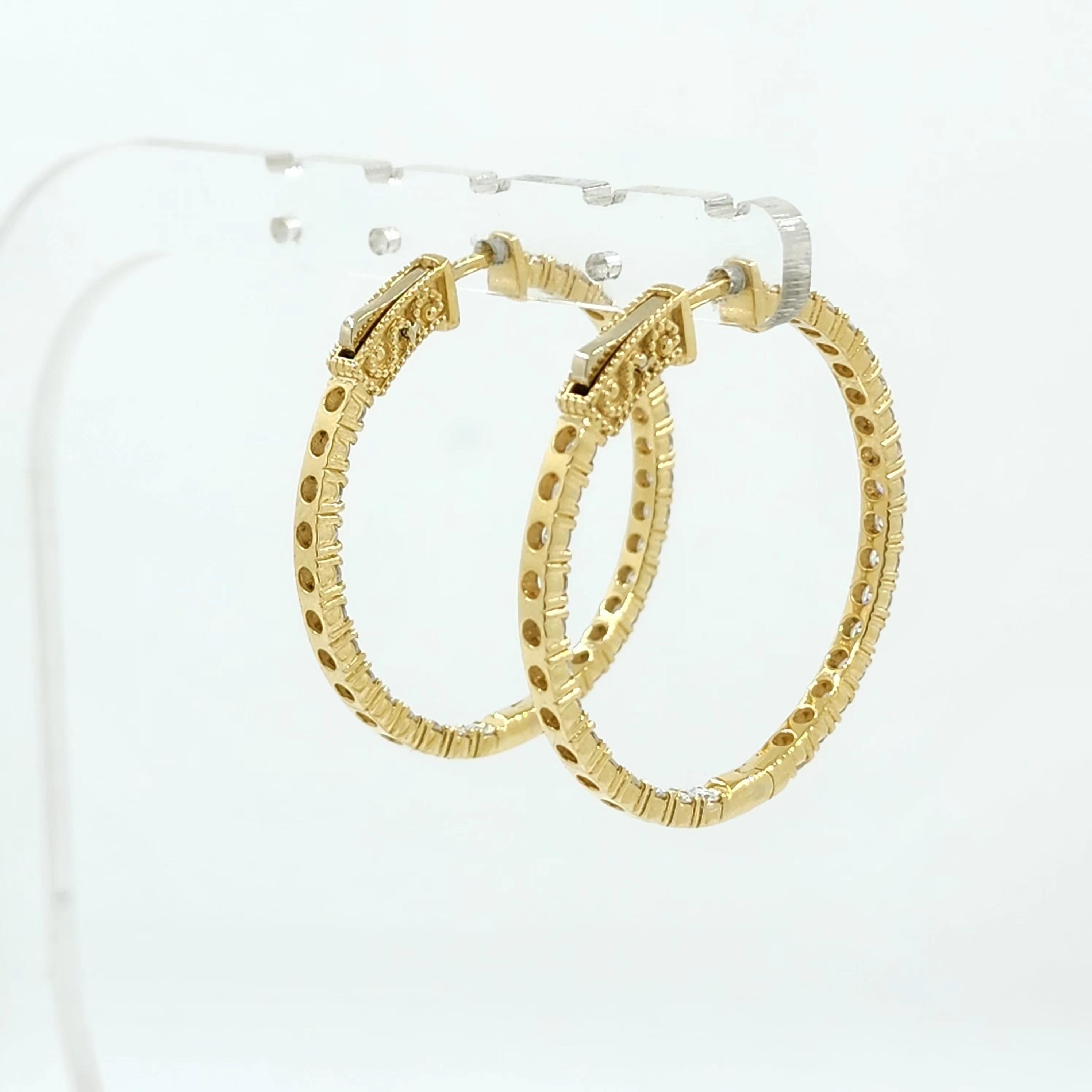 Créoles en or jaune 18 carats et diamants de 2,84 carats en vente 2