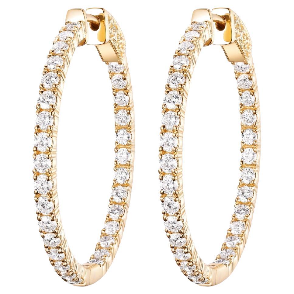 2.84 Carat Diamond Hoop Earrings in 18 Karat Yellow Gold
