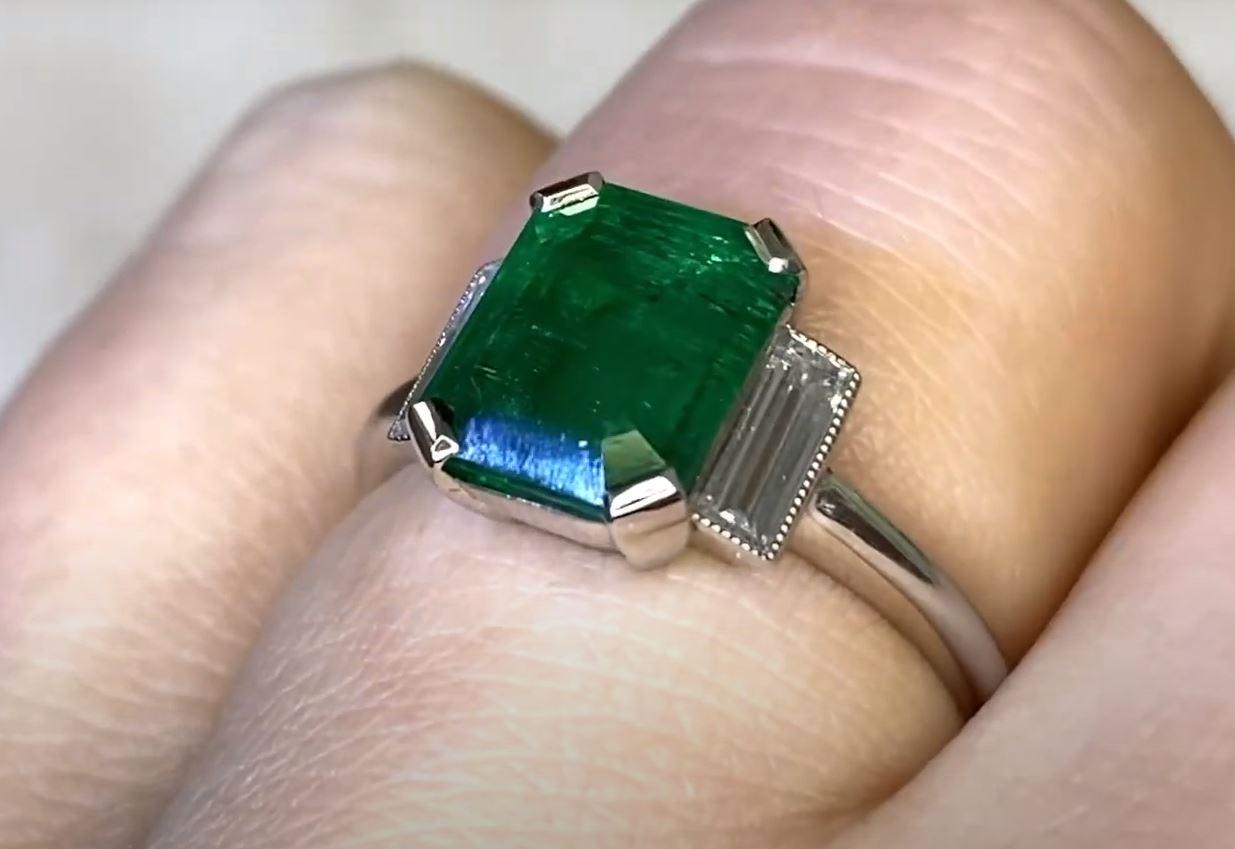Women's 2.84 Carat Emerald-Cut Emerald Ring, Platinum