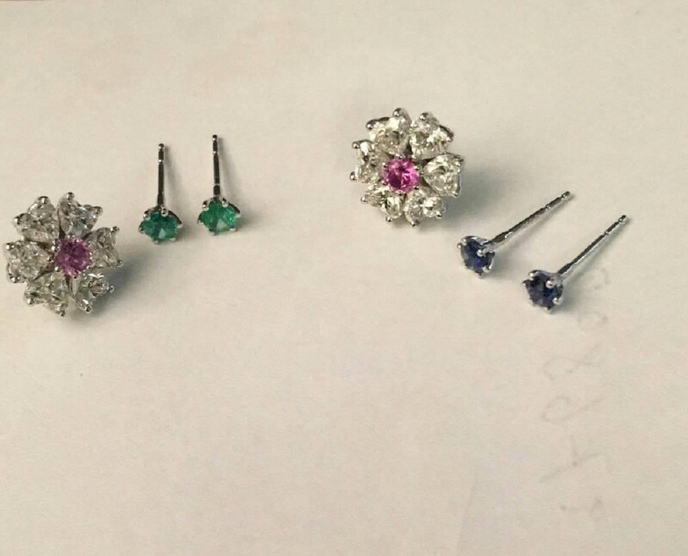 2.84 Carat Interchangeable Diamond Earrings Set with Heart Shape Diamonds In New Condition For Sale In New York, NY
