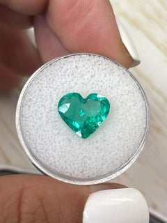 2.84 Carat Heart-Cut Colombian Emerald  Bright Green 10x11 Loose Gemstone