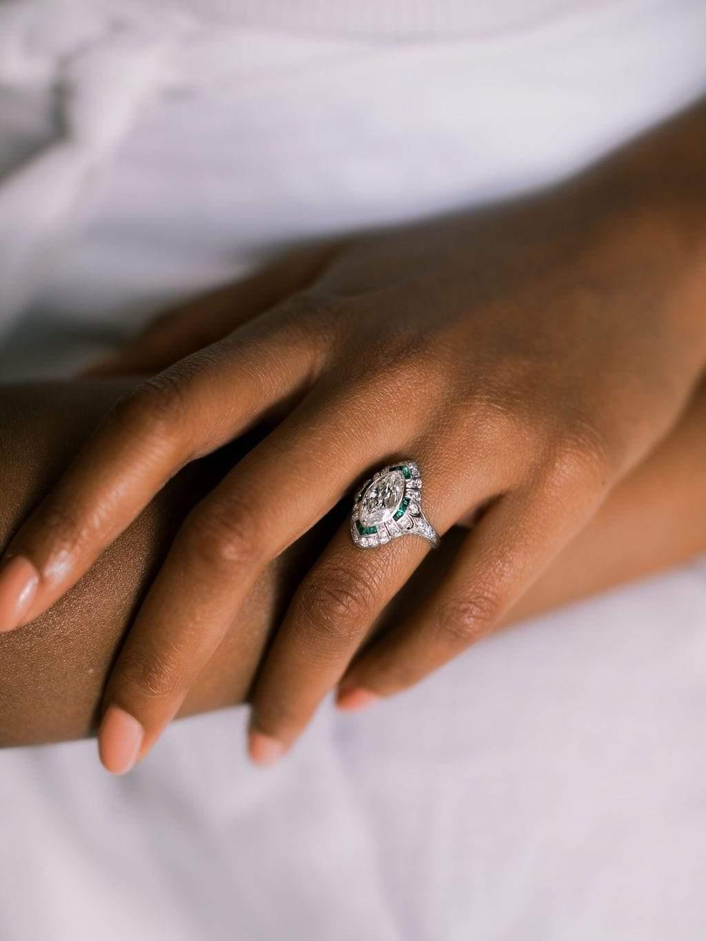 Women's 2.84-Carat Marquise Cut Diamond Art Deco Ring