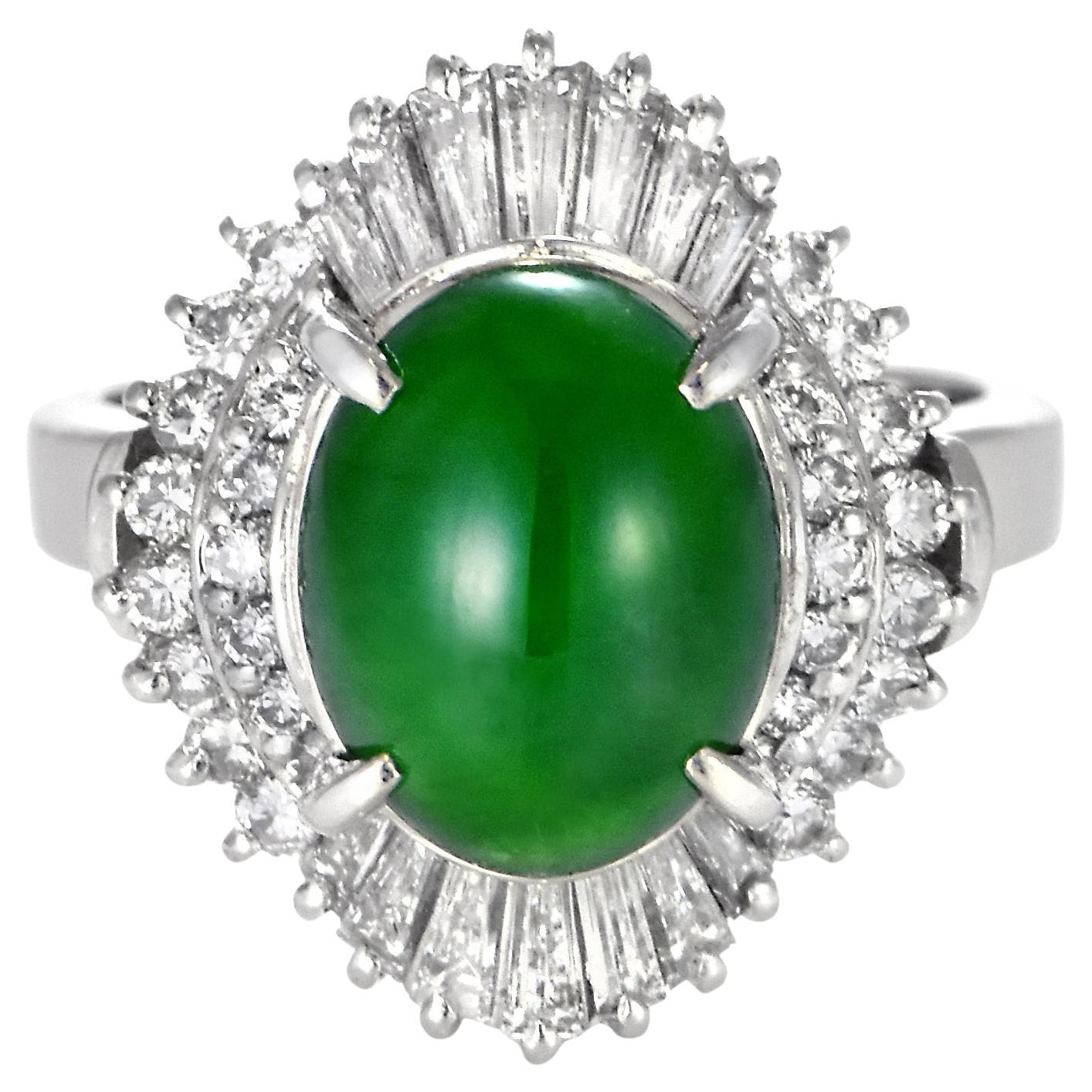 2.84 Karat natürlicher Typ A Jade und Diamantring aus Platin mit Diamanten