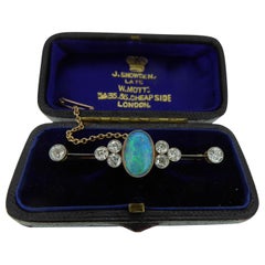 2.84 Carat Opal and 1.57 Carat Old European Cut Diamond Brooch, circa 1910