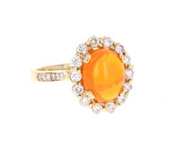 2.84 Carat Oval Cut Ethiopian Opal Diamond Yellow Gold Ring