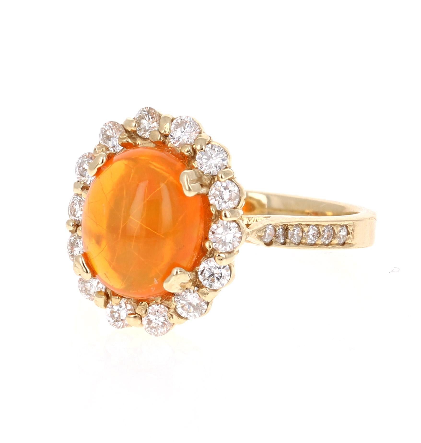 Modern 2.84 Carat Oval Cut Ethiopian Opal Diamond Yellow Gold Ring For Sale