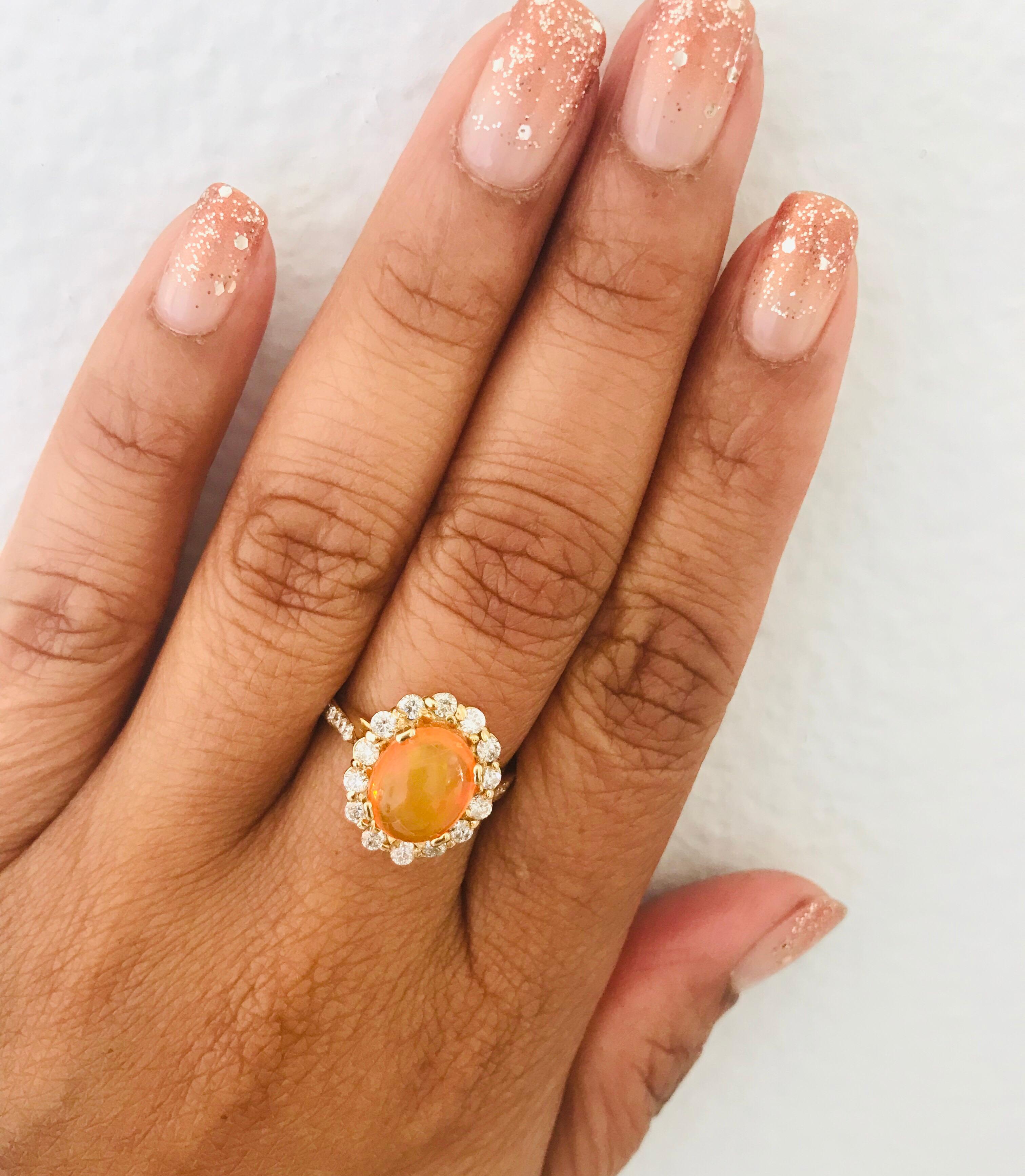 Women's 2.84 Carat Oval Cut Ethiopian Opal Diamond Yellow Gold Ring For Sale