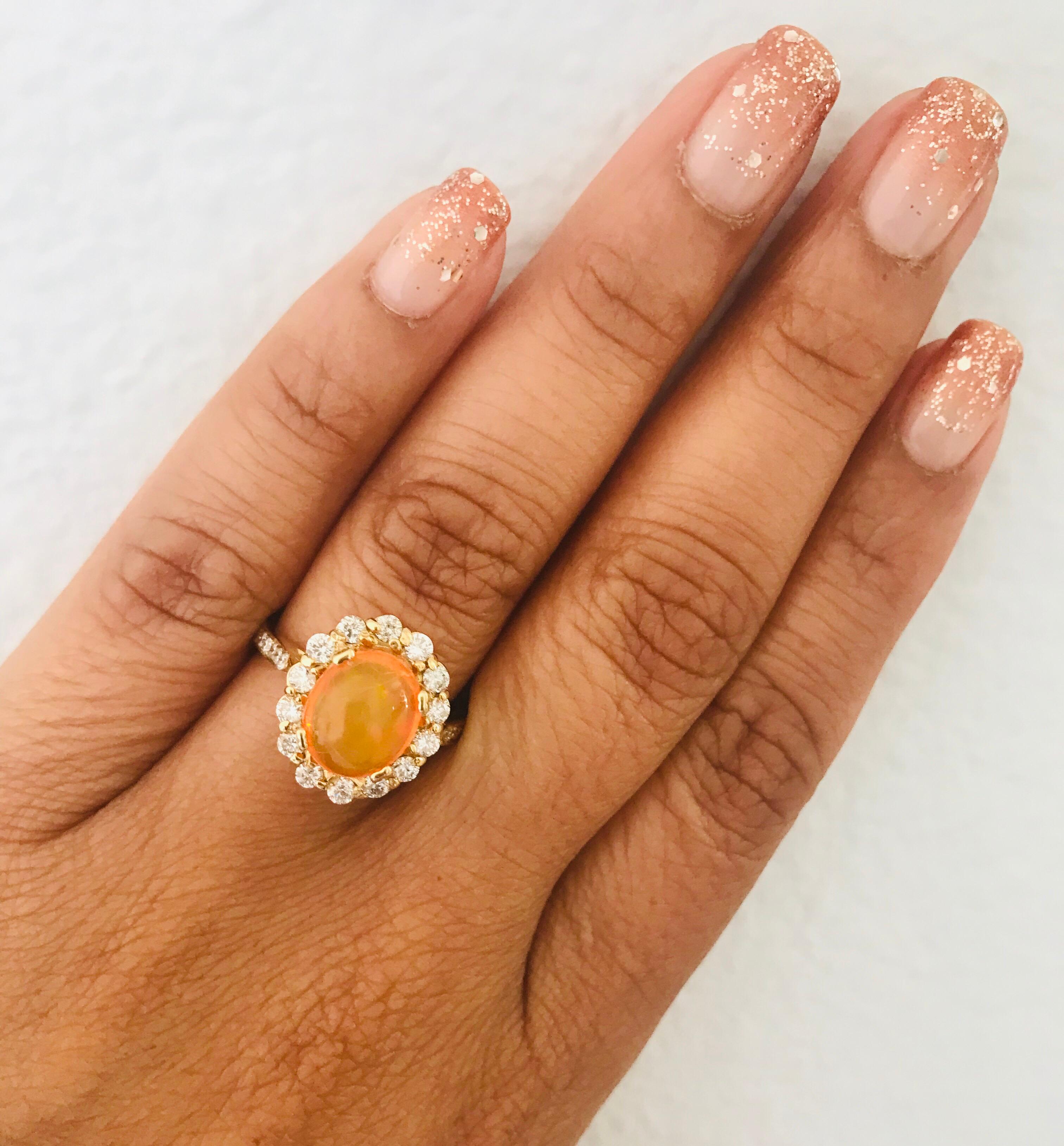 2.84 Carat Oval Cut Ethiopian Opal Diamond Yellow Gold Ring For Sale 2