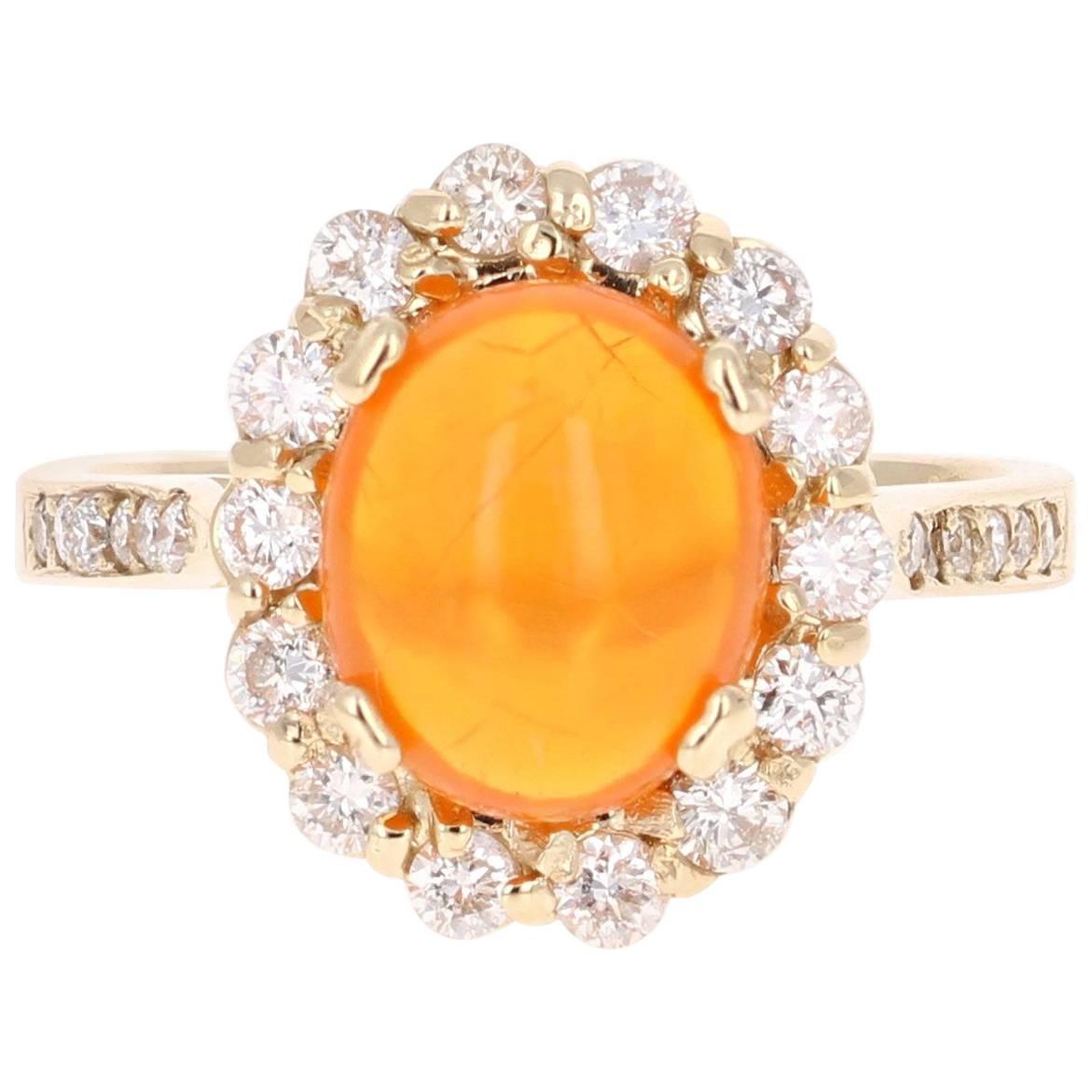 2.84 Carat Oval Cut Ethiopian Opal Diamond Yellow Gold Ring