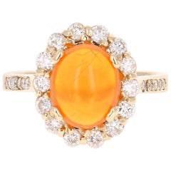 2.84 Carat Oval Cut Ethiopian Opal Diamond Yellow Gold Ring