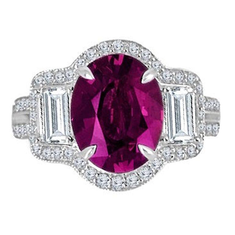 2.84 Carat Oval Cut Raspberry Garnet Ring with 1.15 Ct Natural Diamonds ref1063