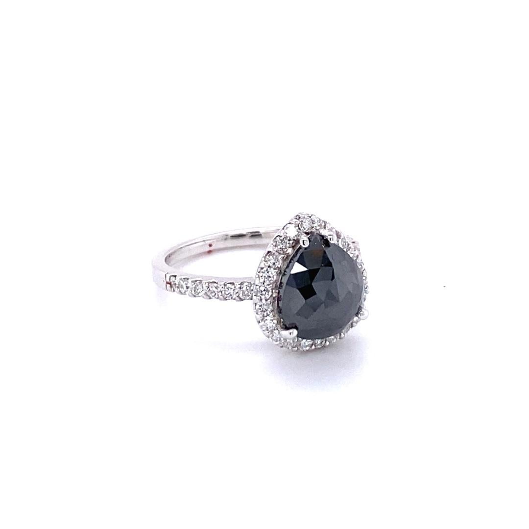 Contemporary 2.84 Carat Pear Cut Black Diamond White Gold Engagement Ring