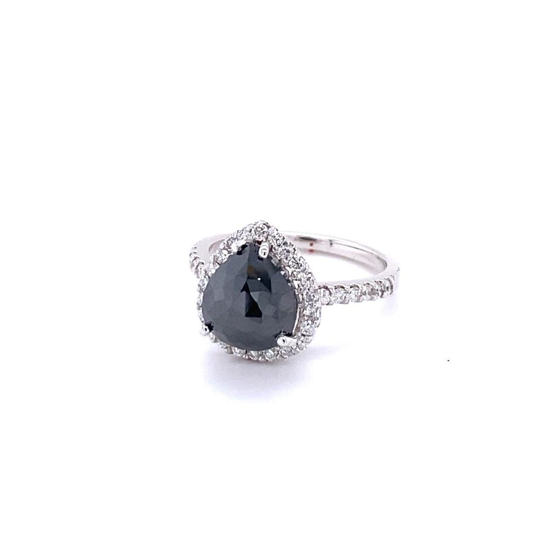 2.84 Carat Pear Cut Black Diamond White Gold Engagement Ring In New Condition In Los Angeles, CA