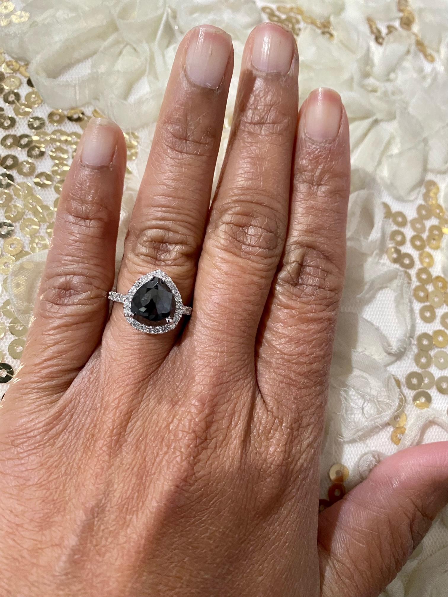 2.84 Carat Pear Cut Black Diamond White Gold Engagement Ring 1