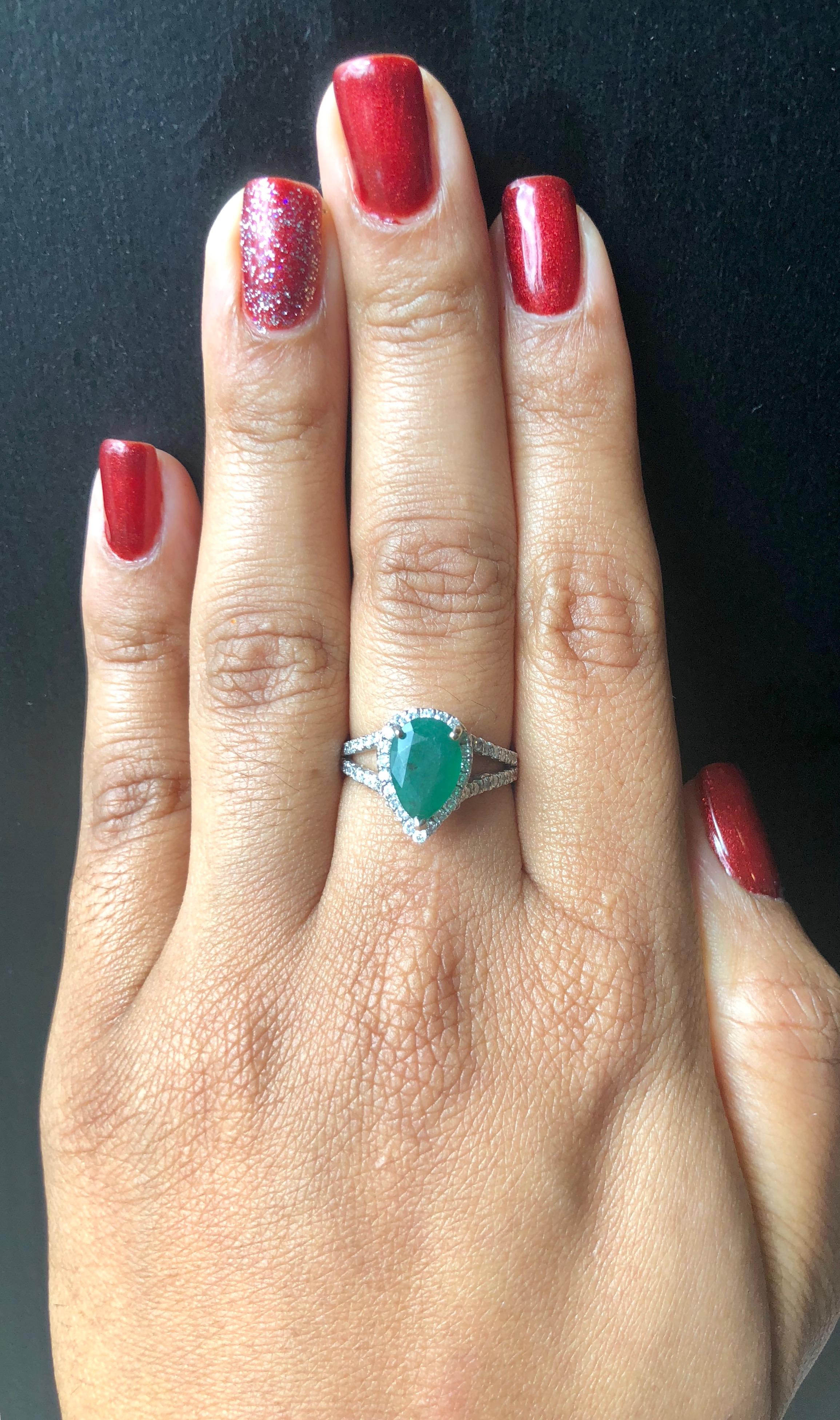 Women's 2.84 Carat Pear Cut Emerald Diamond Halo Engagement Ring