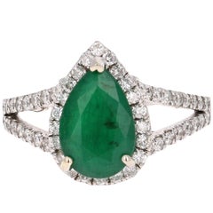 2.84 Carat Pear Cut Emerald Diamond Halo Engagement Ring