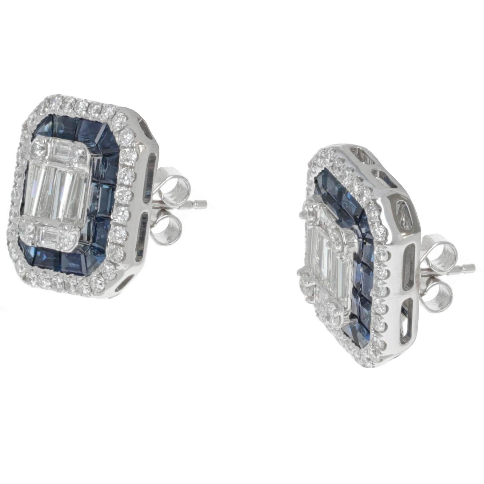 Contemporain 2.84 Carat Sapphire and 2.33 Carat Diamond Stud Earrings en vente