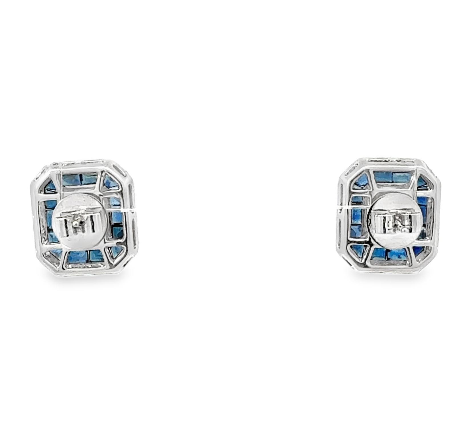2.84 Carat Sapphire and 2.33 Carat Diamond Stud Earrings en vente 2