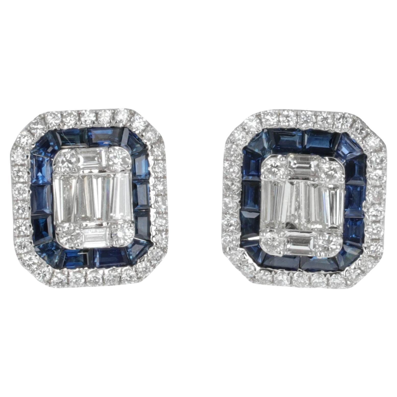 2.84 Carat Sapphire and 2.33 Carat Diamond Stud Earrings