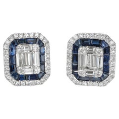 2.84 Carat Sapphire and 2.33 Carat Diamond Stud Earrings