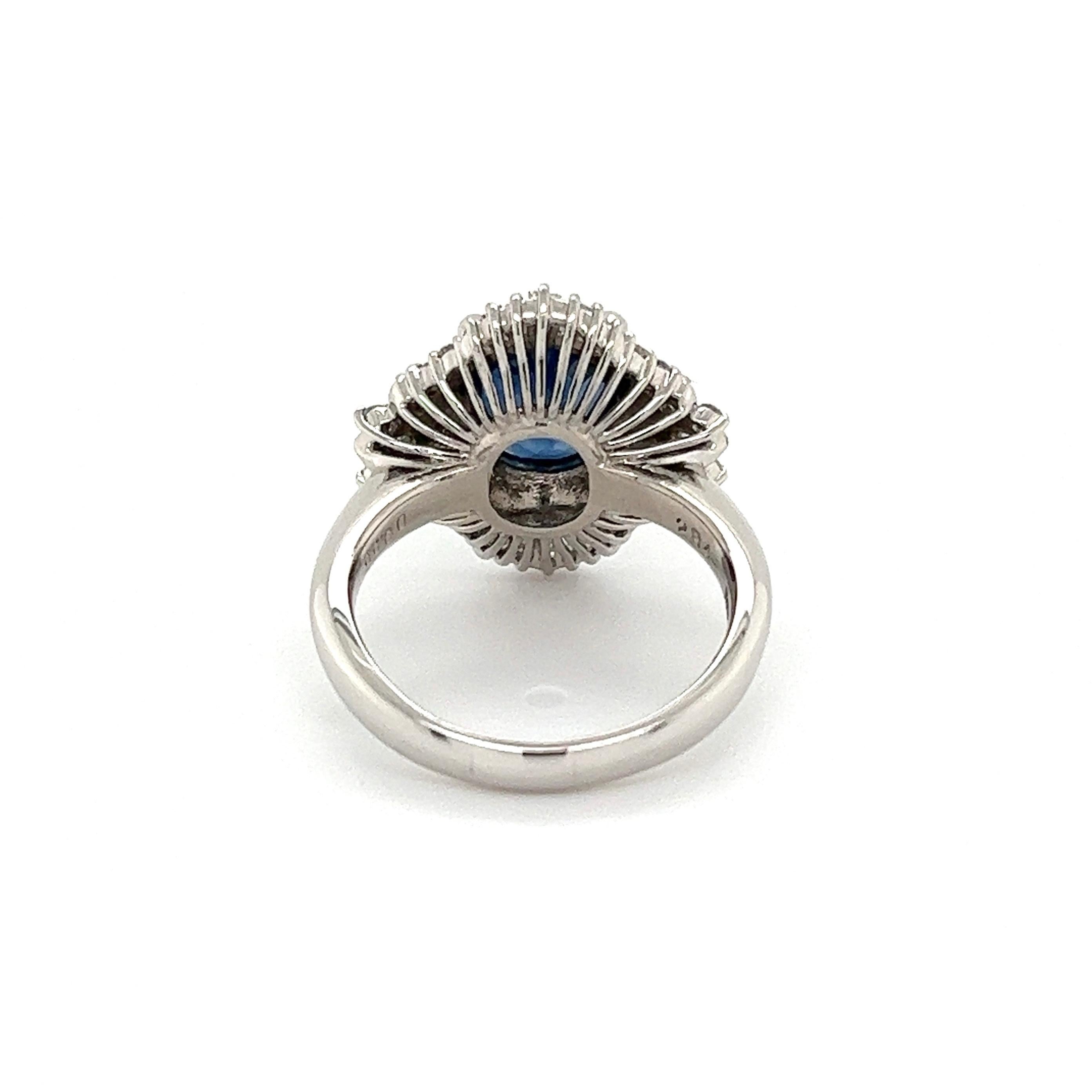 Women's 2.84 Carat Sapphire Diamond Platinum Art Deco Revival Ring Estate Fine Jewelry For Sale