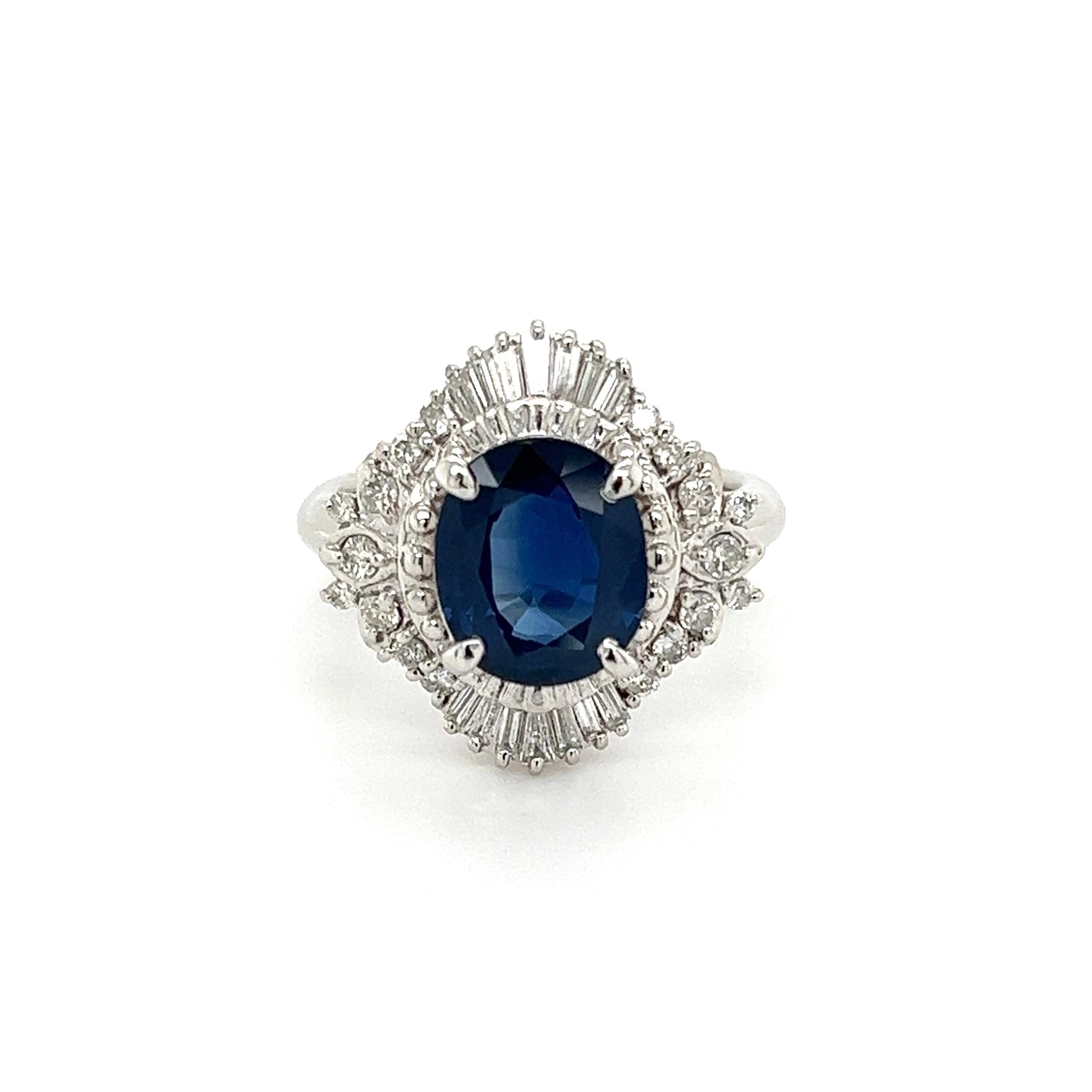 2.84 Carat Sapphire Diamond Platinum Art Deco Revival Ring Estate Fine Jewelry For Sale 1