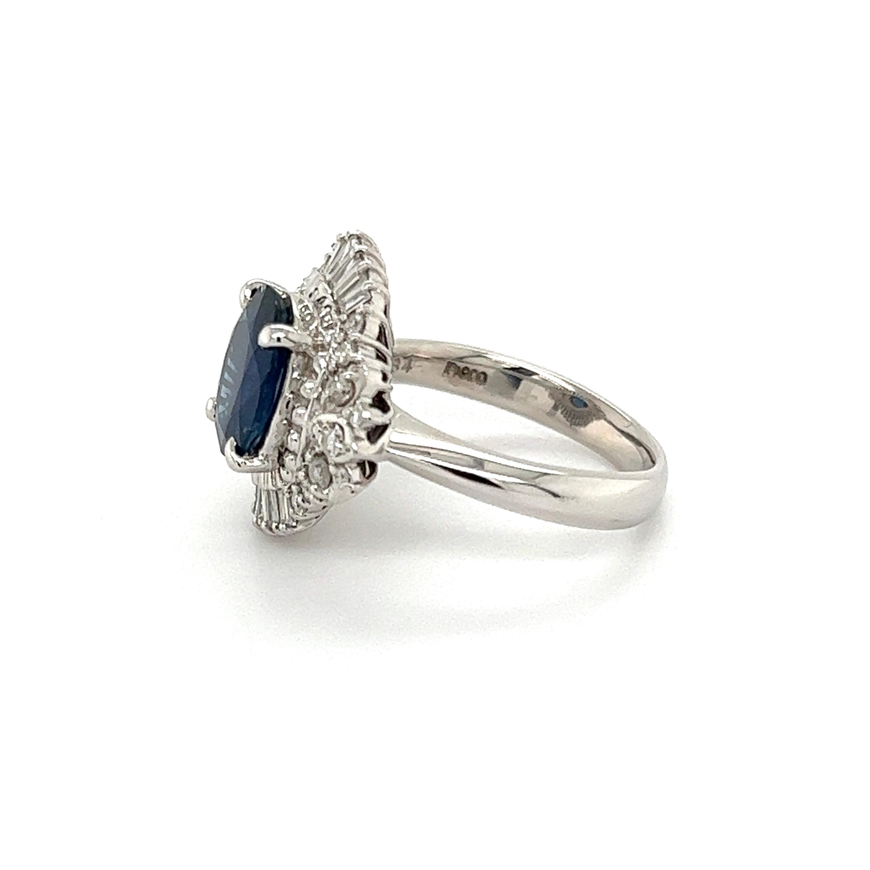2.84 Carat Sapphire Diamond Platinum Art Deco Revival Ring Estate Fine Jewelry For Sale 2