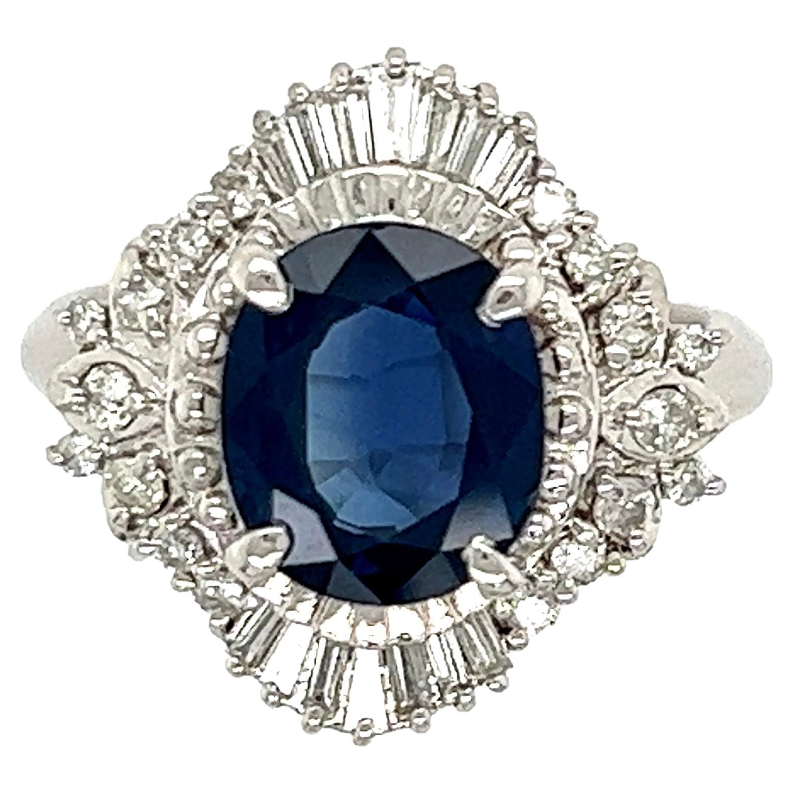 2.84 Carat Sapphire Diamond Platinum Art Deco Revival Ring Estate Fine Jewelry For Sale