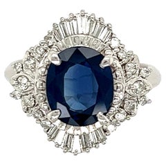 2.84 Carat Sapphire Diamond Platinum Art Deco Revival Ring Estate Fine Jewelry